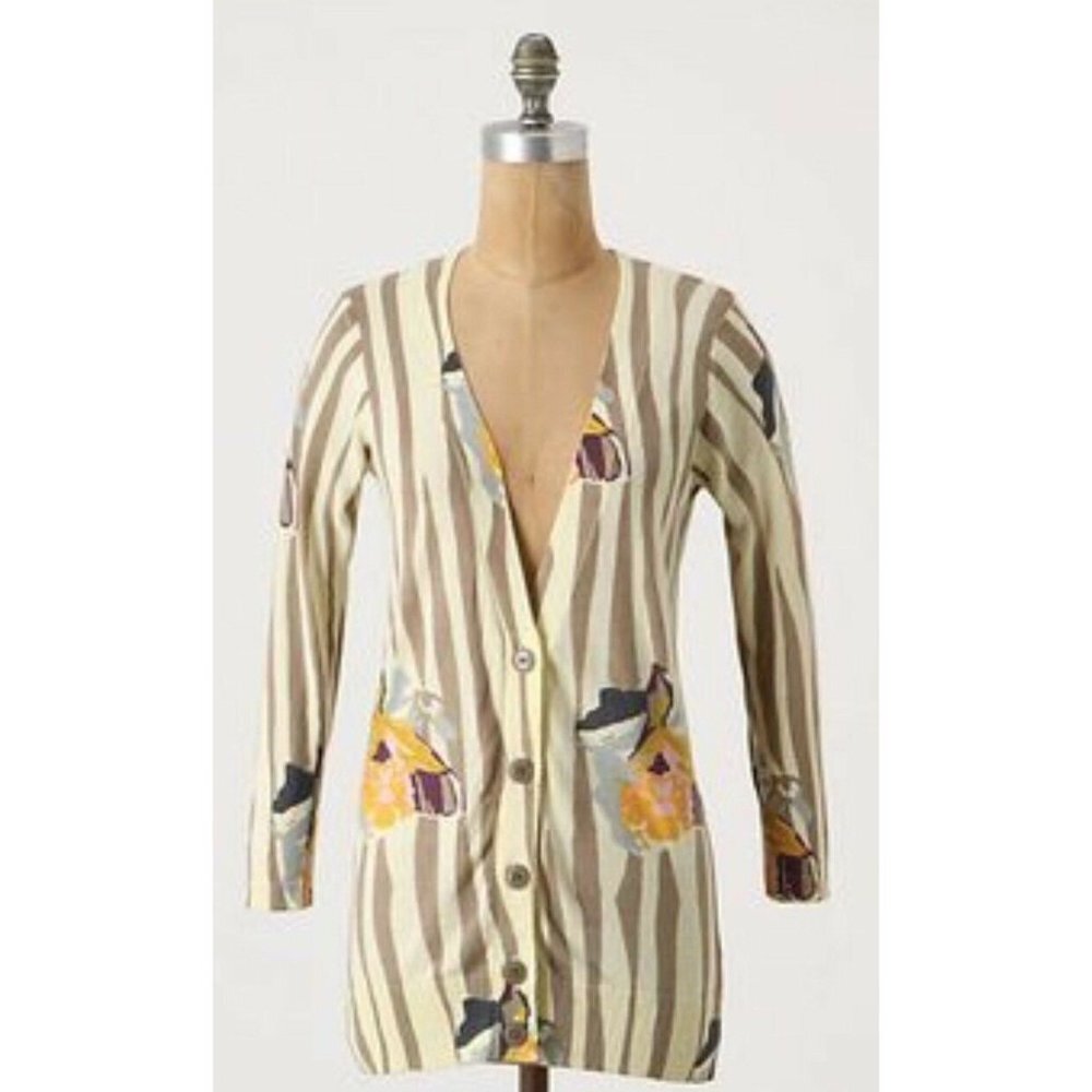 Anthropologie Sparrow Floral Rendering Striped